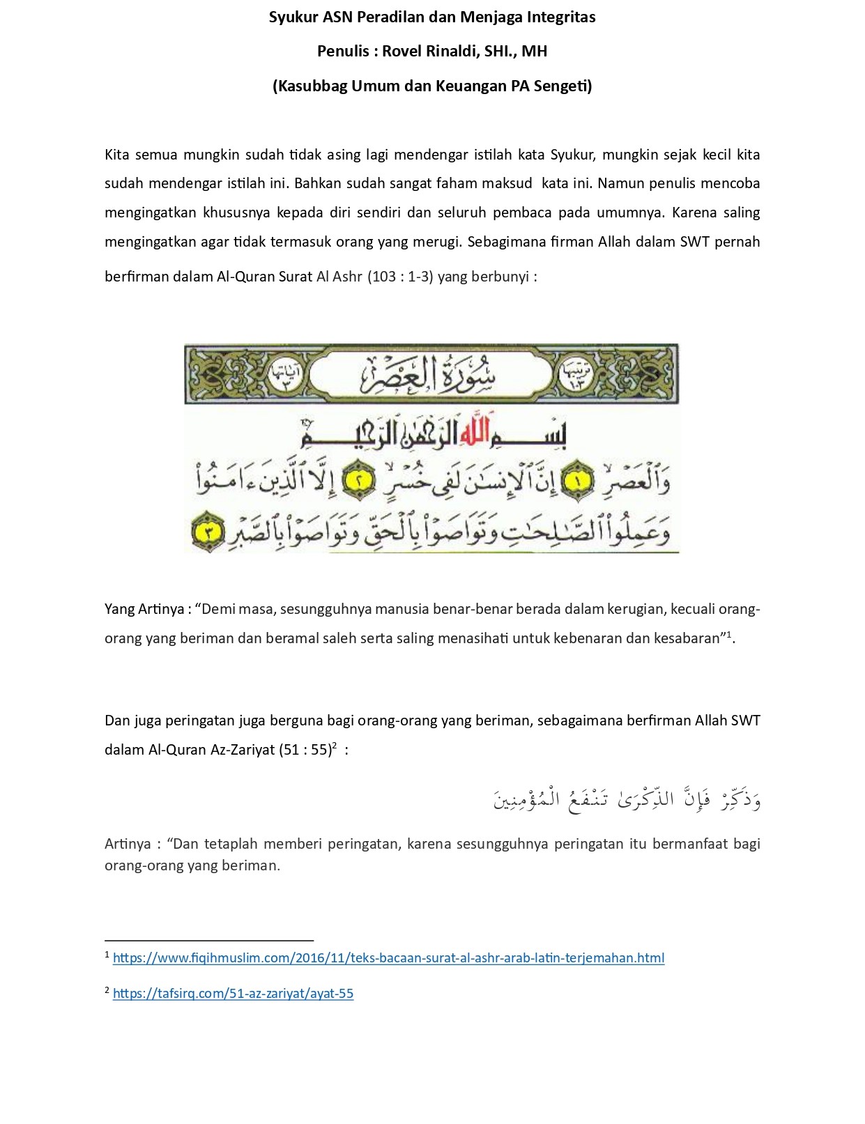 Syukur ASN Peradilan dan Menjaga Integritas.a